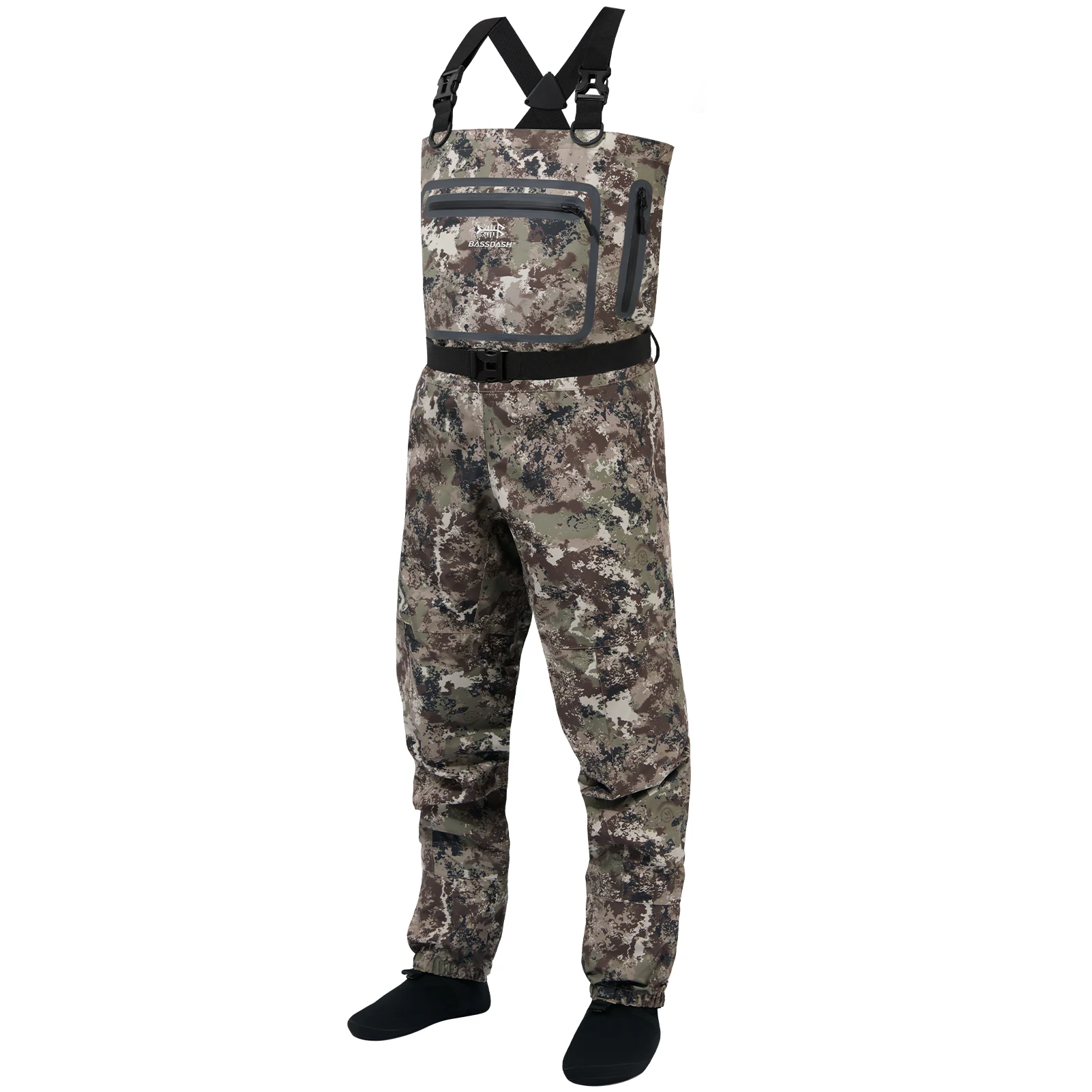 BASSDASH Men’s Lightweight Breathable Chest Wader Black Camo Stockingfoot for Fly Fishing Hunting FW11