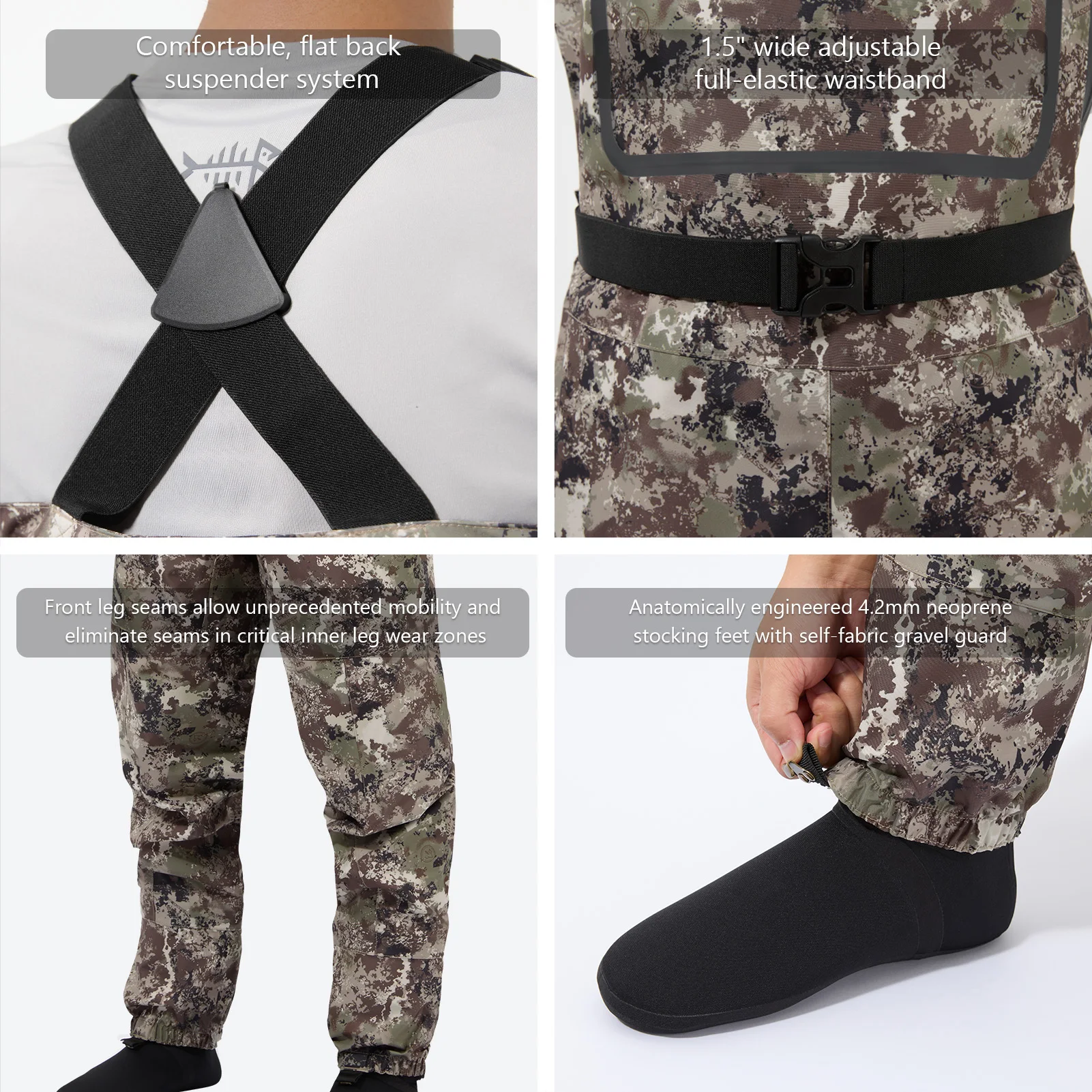 BASSDASH Men’s Lightweight Breathable Chest Wader Black Camo Stockingfoot for Fly Fishing Hunting FW11