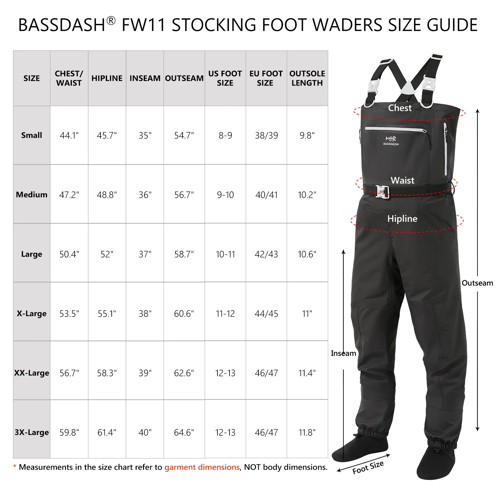 BASSDASH Men’s Lightweight Breathable Chest Wader Black Camo Stockingfoot for Fly Fishing Hunting FW11