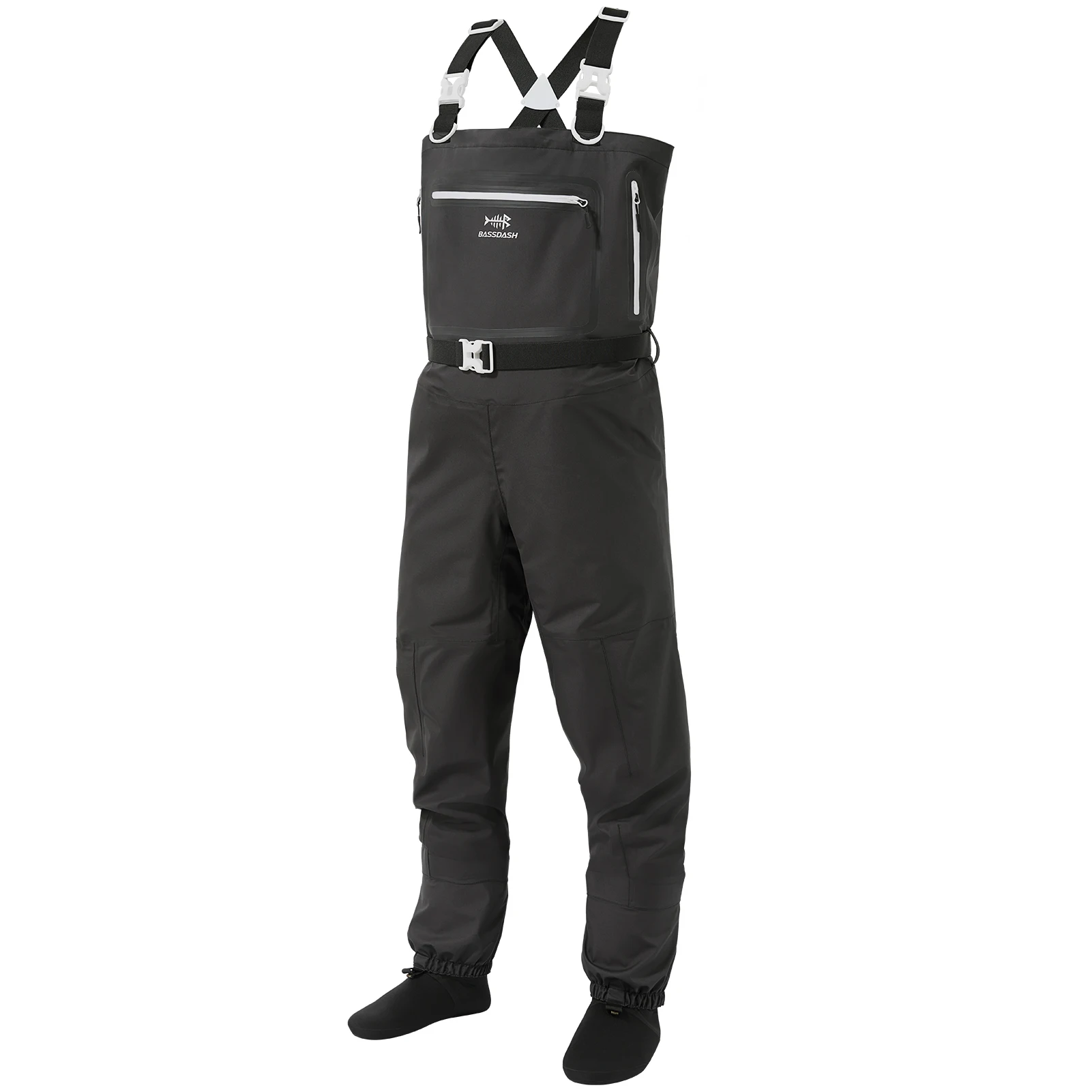 BASSDASH Men’s Lightweight Breathable Chest Wader Black Camo Stockingfoot for Fly Fishing Hunting FW11