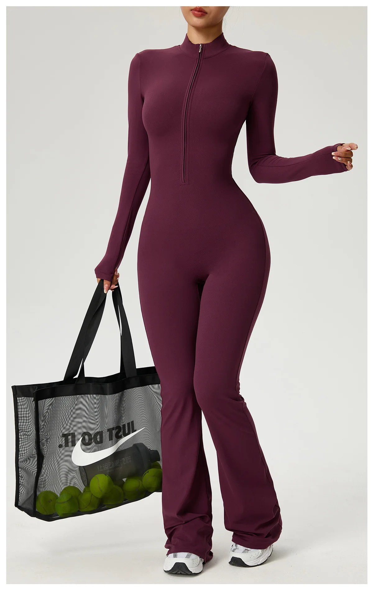New Zipper Jumpsuit Flared Pants Women Clothing Sportswear Gym Yoga Sport Sets Spandex Nylon Workout Sets Women Tracksuit