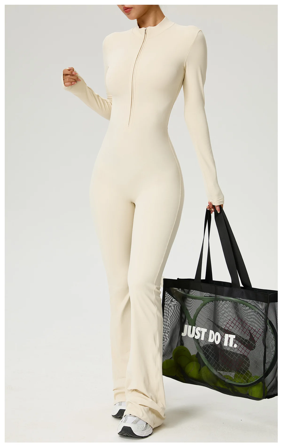New Zipper Jumpsuit Flared Pants Women Clothing Sportswear Gym Yoga Sport Sets Spandex Nylon Workout Sets Women Tracksuit