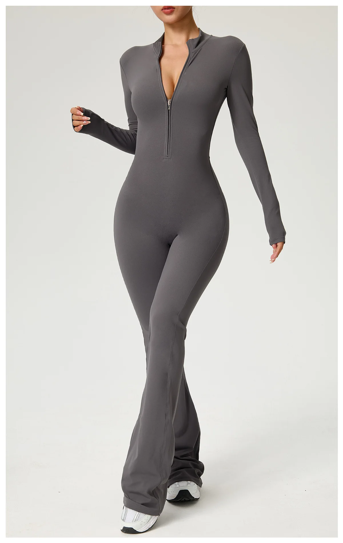 New Zipper Jumpsuit Flared Pants Women Clothing Sportswear Gym Yoga Sport Sets Spandex Nylon Workout Sets Women Tracksuit