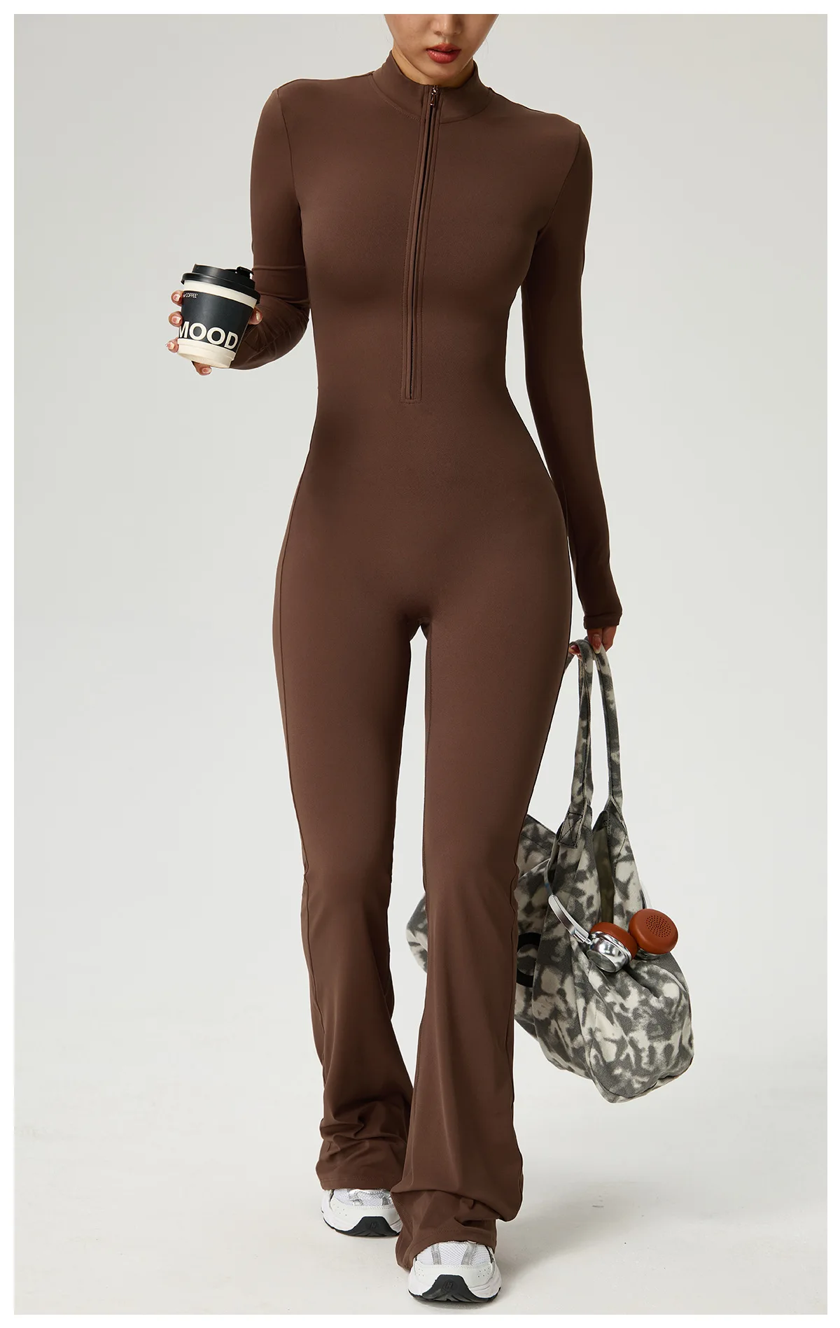 New Zipper Jumpsuit Flared Pants Women Clothing Sportswear Gym Yoga Sport Sets Spandex Nylon Workout Sets Women Tracksuit