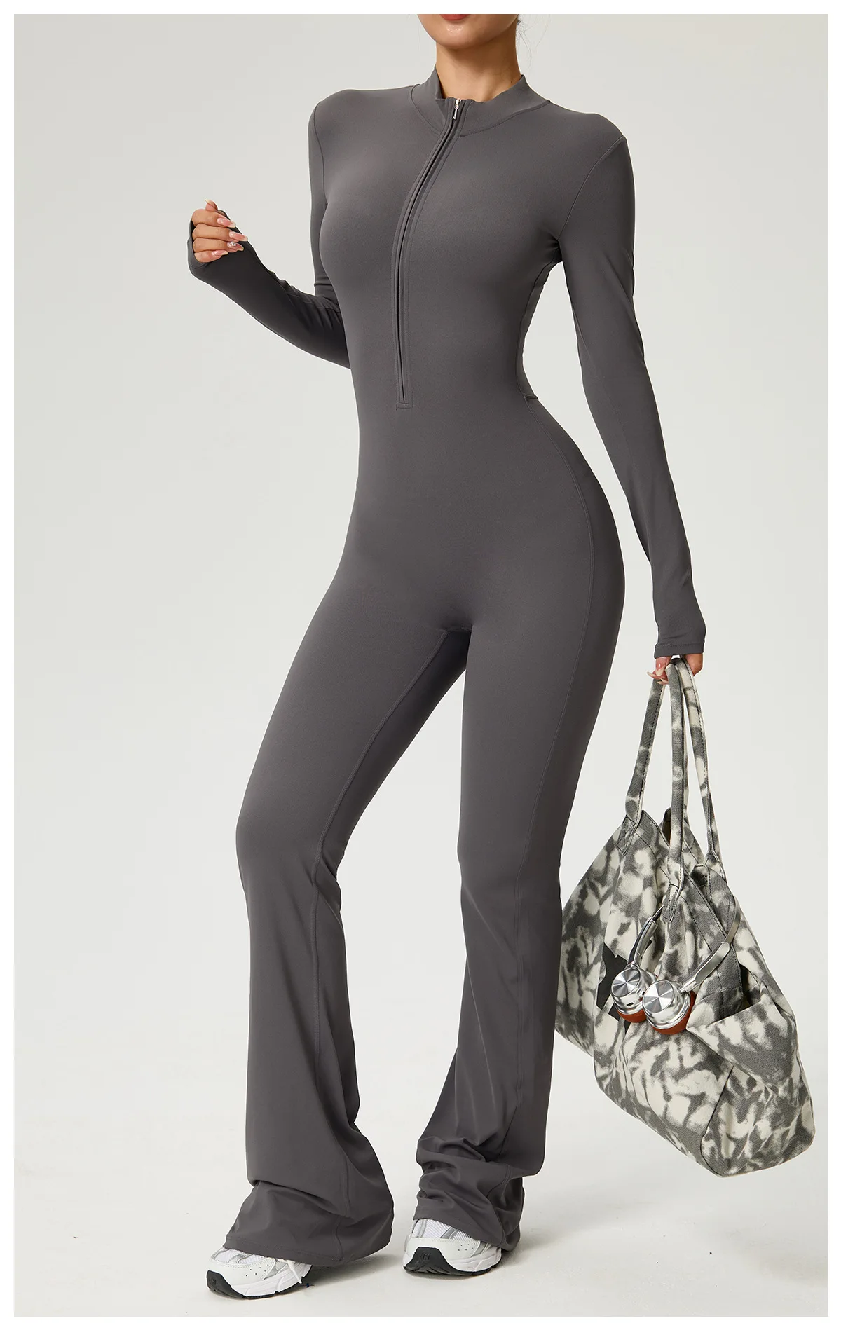 New Zipper Jumpsuit Flared Pants Women Clothing Sportswear Gym Yoga Sport Sets Spandex Nylon Workout Sets Women Tracksuit