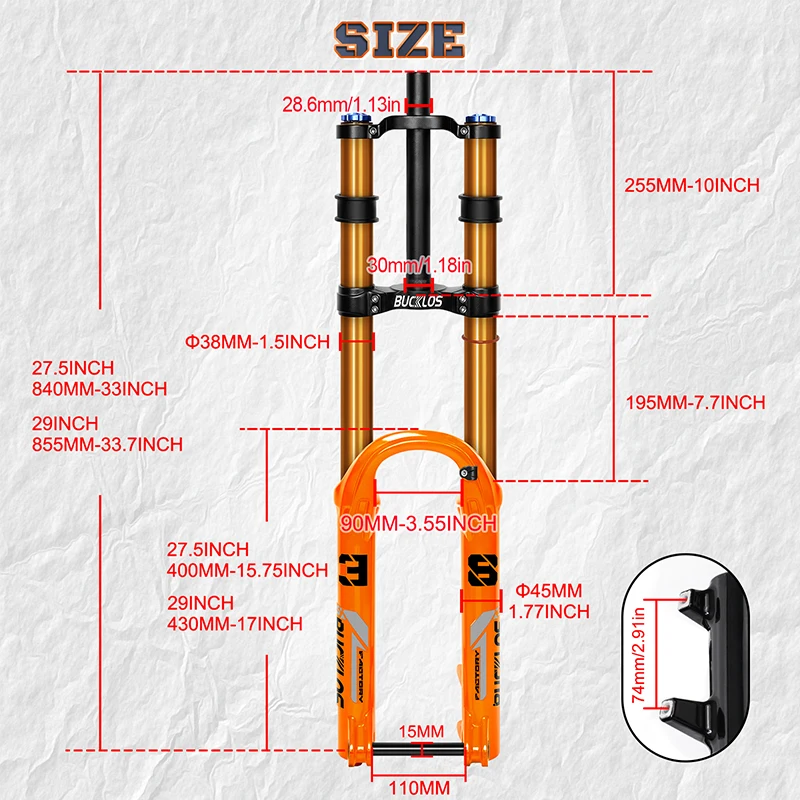 BUCKLOS 15*110mm Boost Bike Suspension Fork Travel 180mm Dual Crown MTB Air Fork 27.5inch 29inch Bicycle Air Suspension Fork