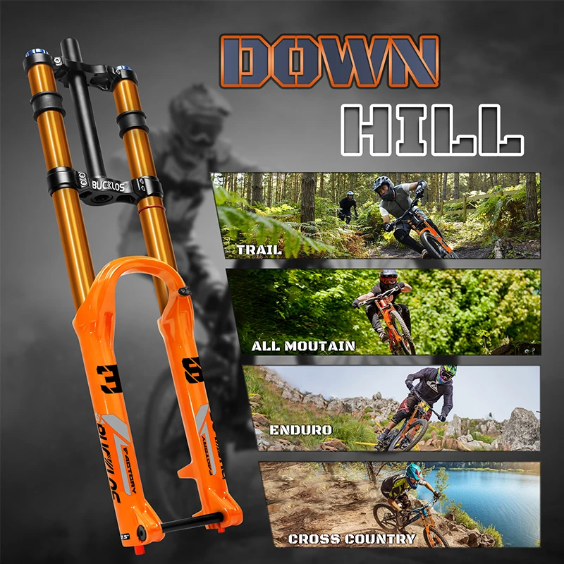 BUCKLOS 15*110mm Boost Bike Suspension Fork Travel 180mm Dual Crown MTB Air Fork 27.5inch 29inch Bicycle Air Suspension Fork