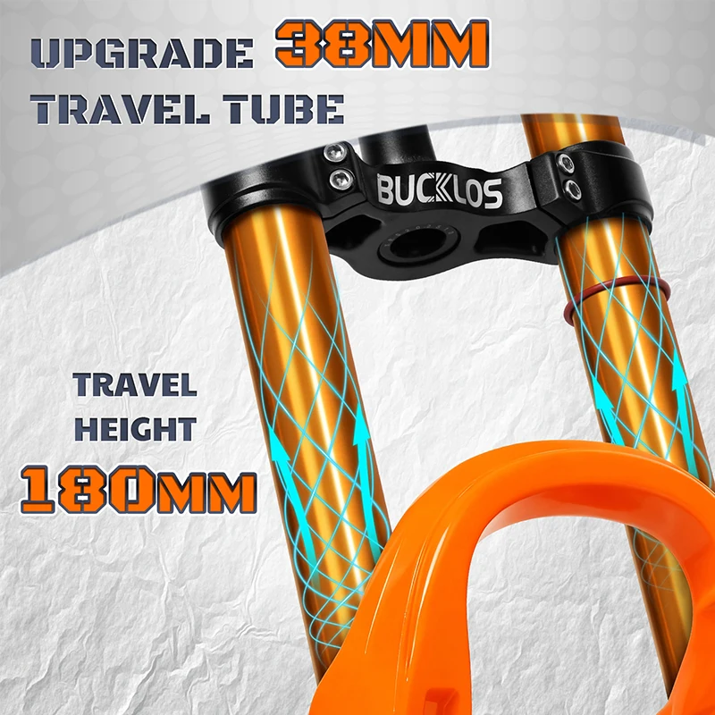 BUCKLOS 15*110mm Boost Bike Suspension Fork Travel 180mm Dual Crown MTB Air Fork 27.5inch 29inch Bicycle Air Suspension Fork
