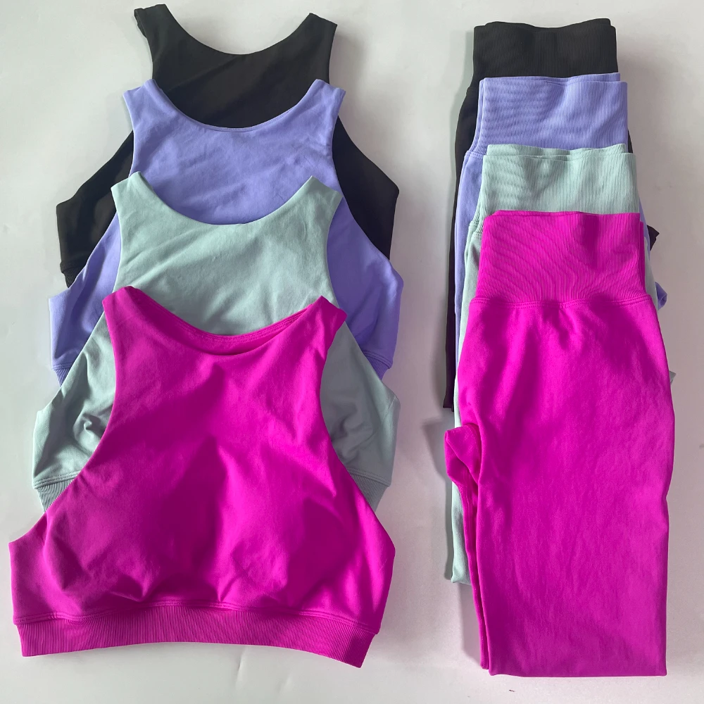 2 Piece Sets Women Racer Sports Bra High Waist Scrunch Bum Seam Yoga leggings Sports Suit Fitness Clothes Outfit Yoga Set