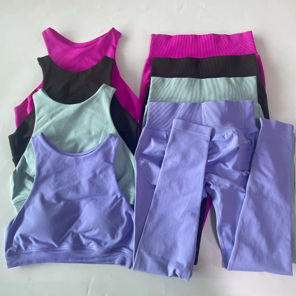 2 Piece Sets Women Racer Sports Bra High Waist Scrunch Bum Seam Yoga leggings Sports Suit Fitness Clothes Outfit Yoga Set