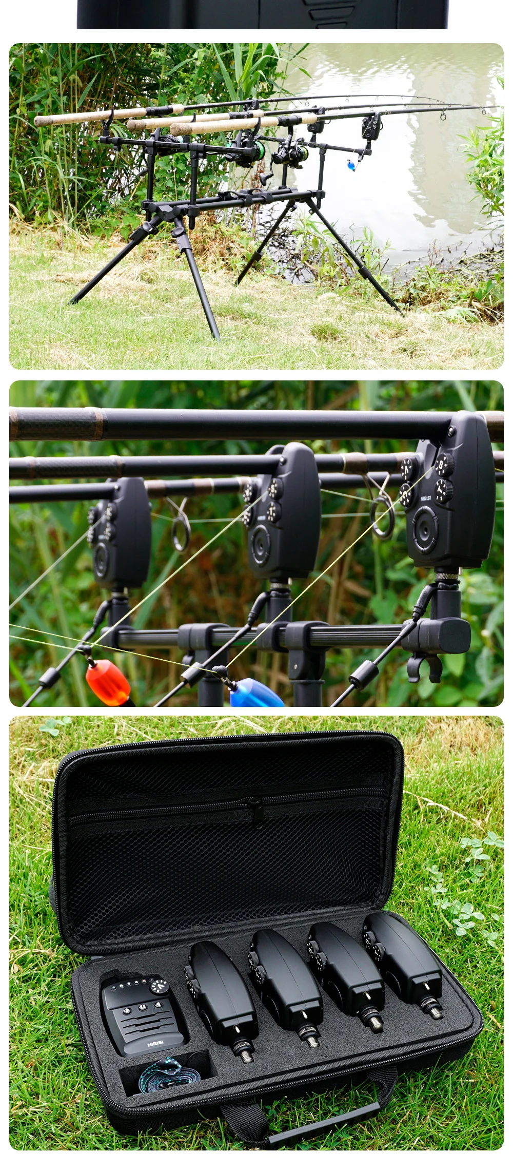 Hirisi Wireless Carp Fishing Alarm Set 1+4 with Anti-Theft & Bite Indicator S4 Alarm Set Fishing Tackle for Carp Anglers