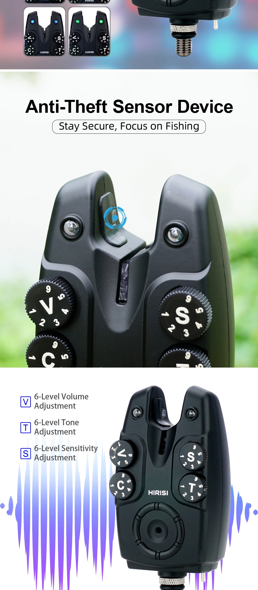 Hirisi Wireless Carp Fishing Alarm Set 1+4 with Anti-Theft & Bite Indicator S4 Alarm Set Fishing Tackle for Carp Anglers