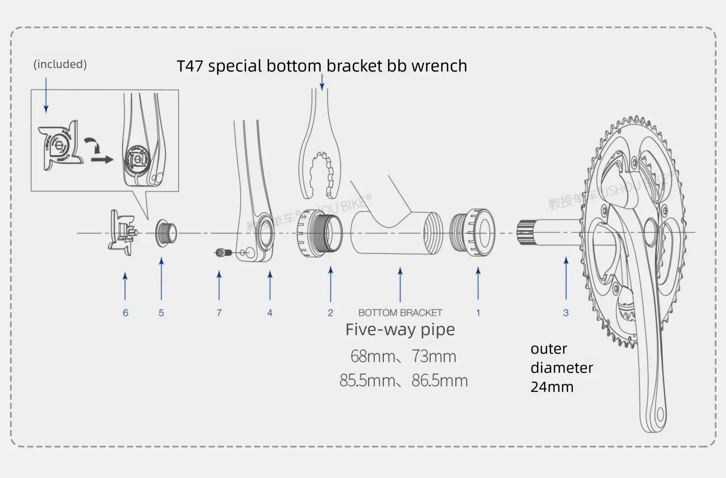 PROWHEEL T47 68/73/85.5mm MTB/Road Bike Bottom Bracket Bike Crank 24mm External/Internal Bearing 7075 Al CNC for Shimano/SRAM