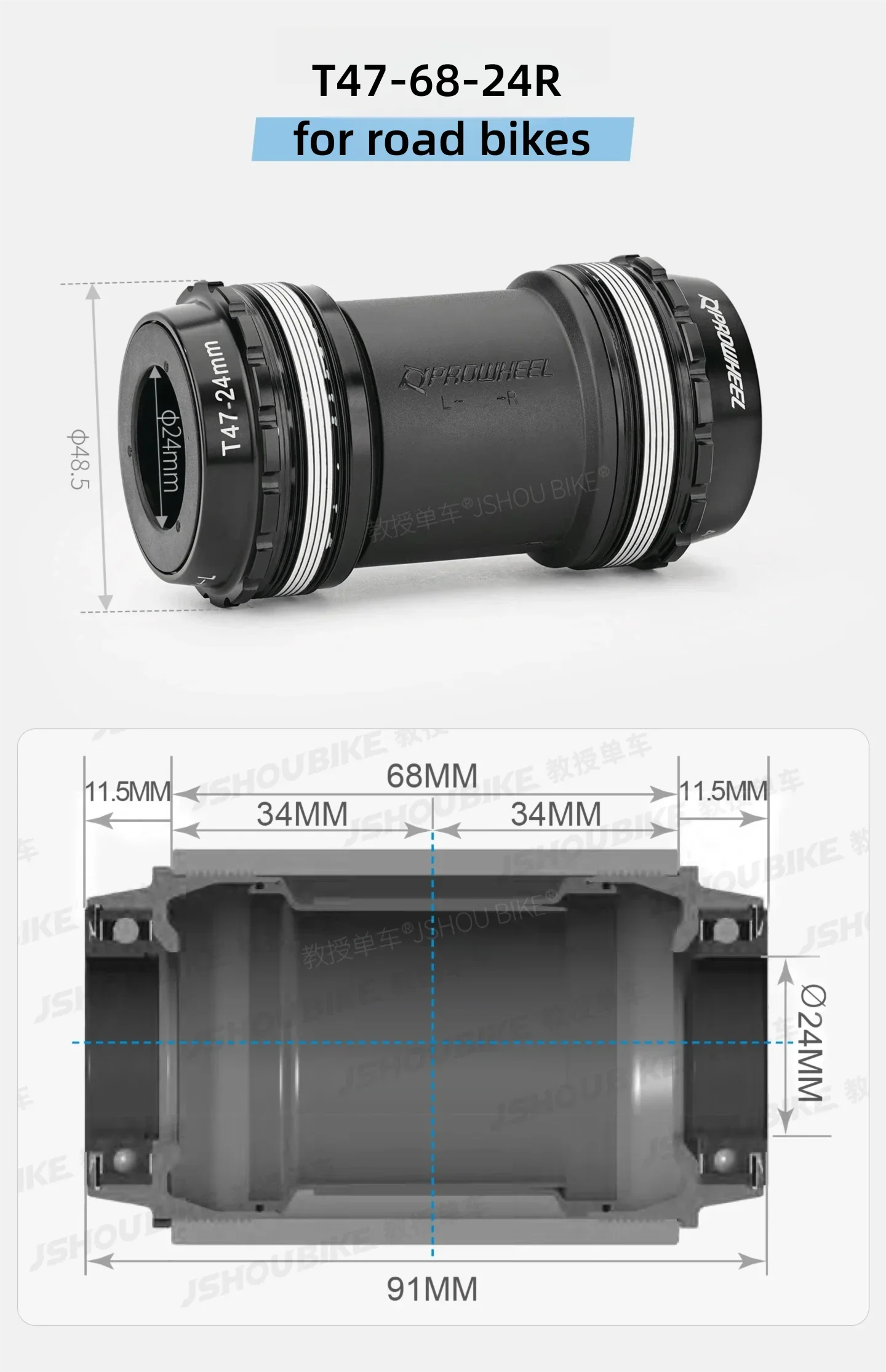 PROWHEEL T47 68/73/85.5mm MTB/Road Bike Bottom Bracket Bike Crank 24mm External/Internal Bearing 7075 Al CNC for Shimano/SRAM