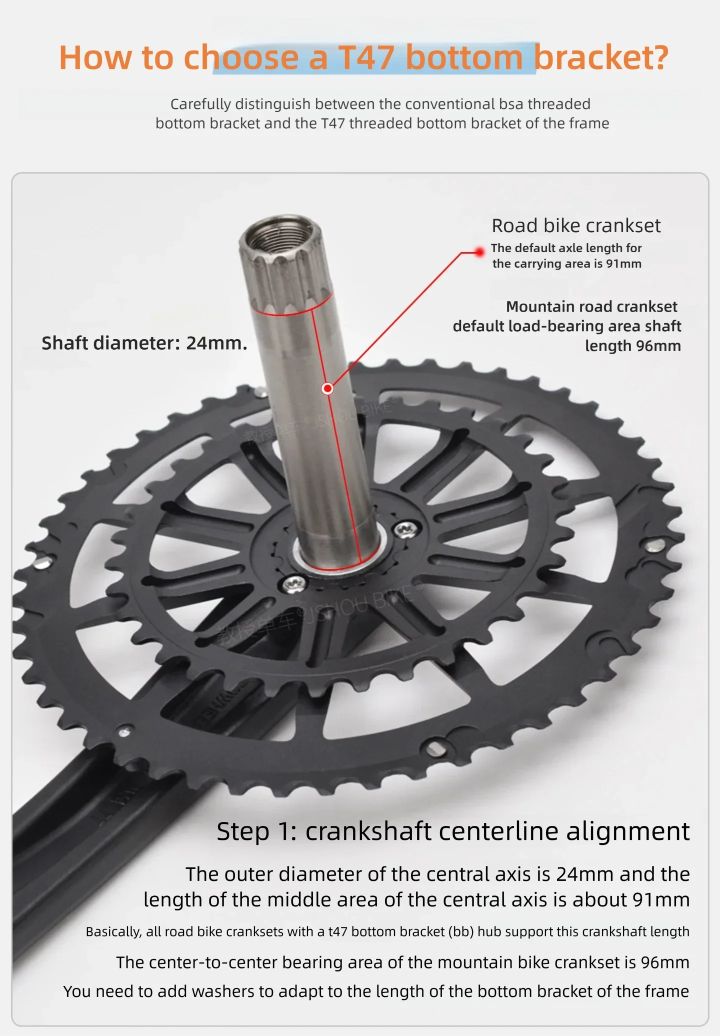 PROWHEEL T47 68/73/85.5mm MTB/Road Bike Bottom Bracket Bike Crank 24mm External/Internal Bearing 7075 Al CNC for Shimano/SRAM