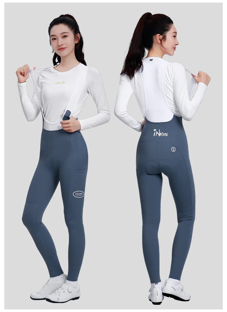 INBIKE Spring Women's Biking Bib Pants High Waist Road Cycling Pants Long with Padded Cushion for Long Riding Road Bike Toursers