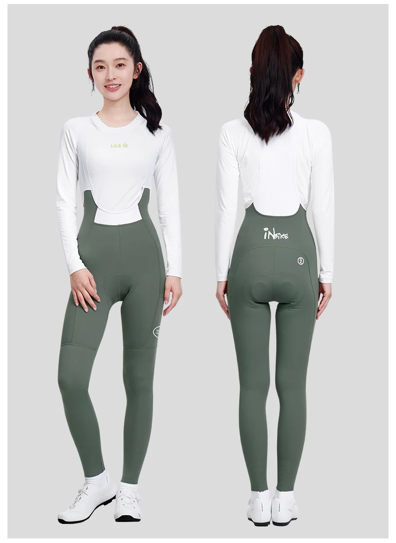 INBIKE Spring Women's Biking Bib Pants High Waist Road Cycling Pants Long with Padded Cushion for Long Riding Road Bike Toursers