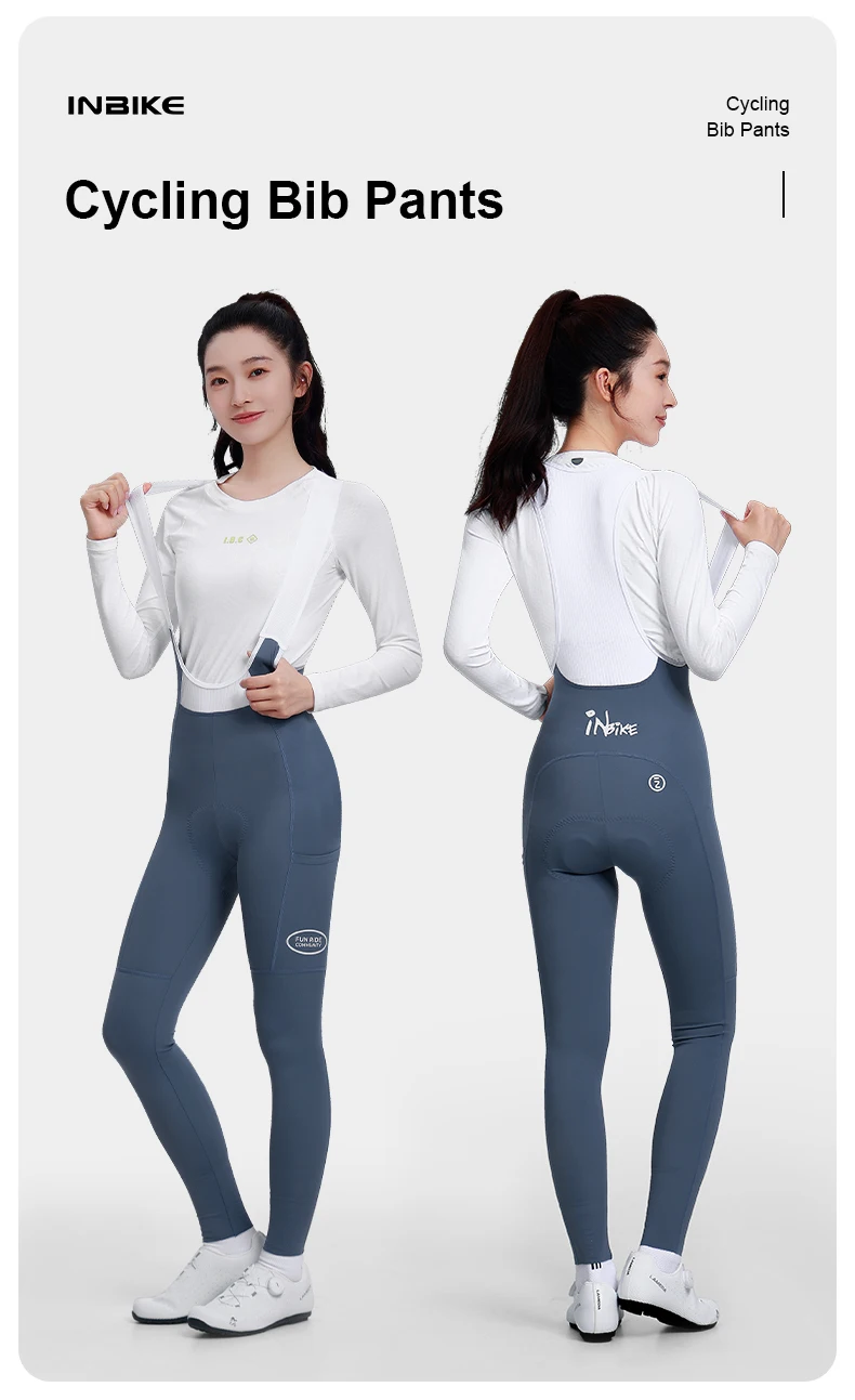 INBIKE Spring Women's Biking Bib Pants High Waist Road Cycling Pants Long with Padded Cushion for Long Riding Road Bike Toursers