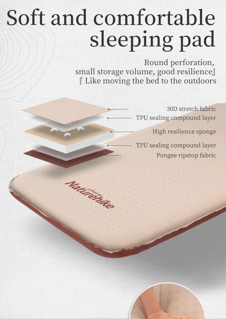 Naturehike 2026 New Air Mattress Ultralight Elasticity Sponge Automatic Inflatable Mat 6cm Portable Folding Camping Air Mattress
