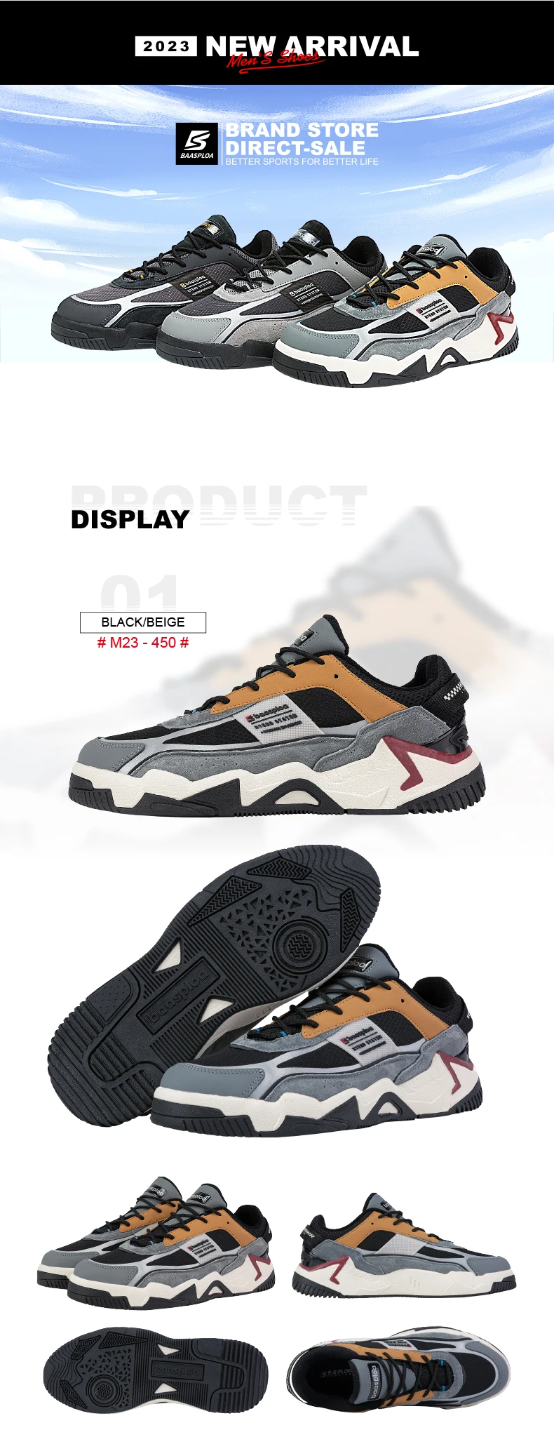 Baasploa Men Walking Shoes New Outdoor Fashion Leather Waterproof Lace up Sneakers Male Casual Non-Slip Wear-Resistant Tenis Sho