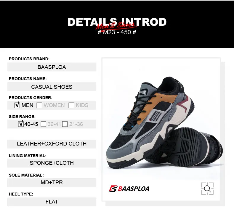 Baasploa Men Walking Shoes New Outdoor Fashion Leather Waterproof Lace up Sneakers Male Casual Non-Slip Wear-Resistant Tenis Sho