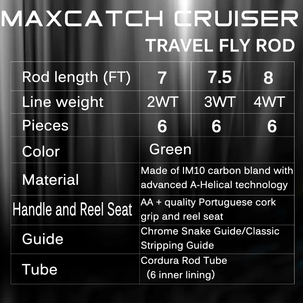 MAXCATCH Cruiser Fly Fishing Rod 2/3/4WT 7ft 7.5ft 8ft 6 Section Fast Action IM10 Carbon Blank AA Reel Seat Extra Hard Tube