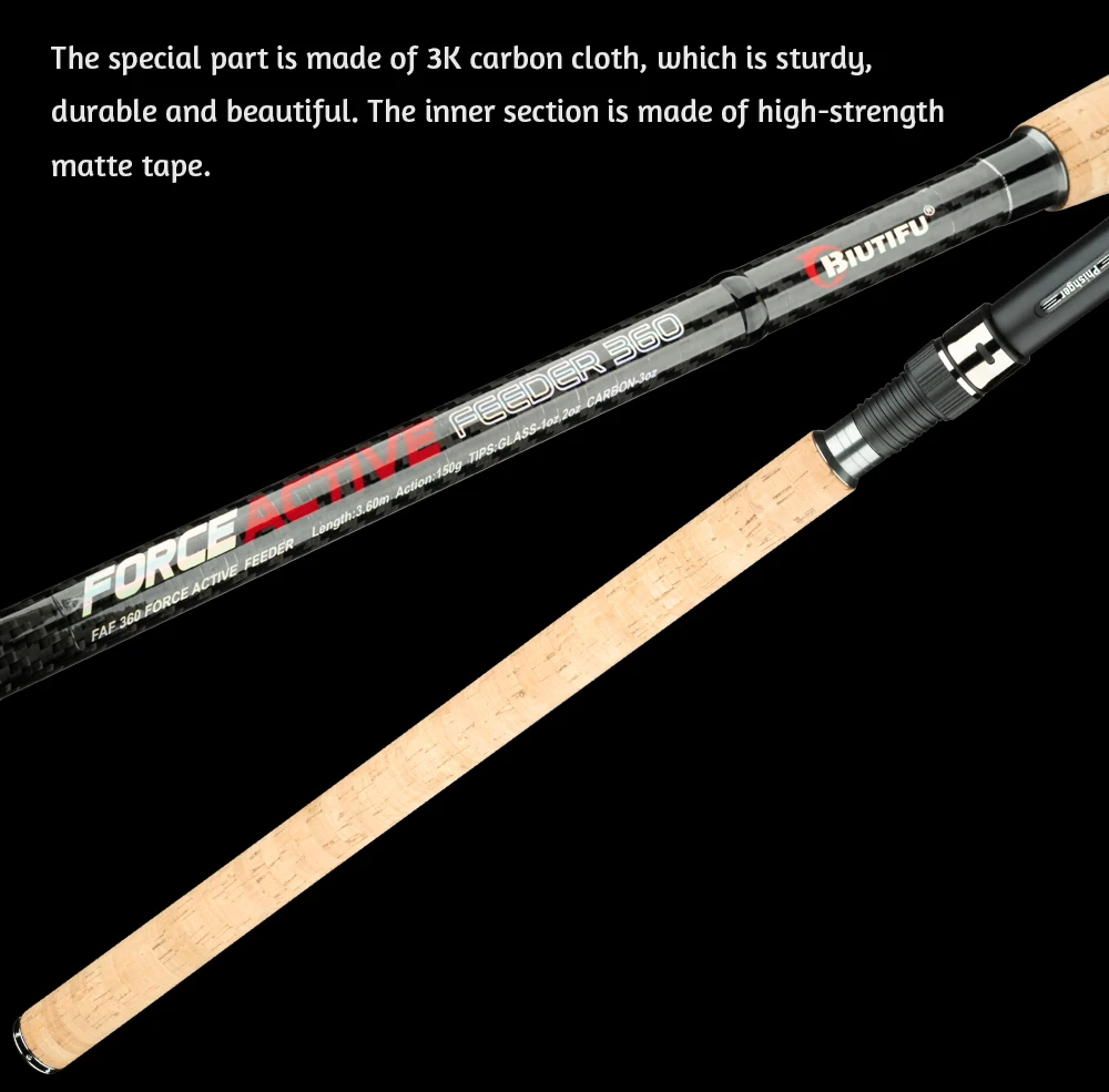 BIUTIFU Carp Feeder Fishing Rods 3.0m 3.6m 3.9m 3Tips Casting Weight 120g 150g 200g Carbon Fiber Spinning Pole Freshwater Sea