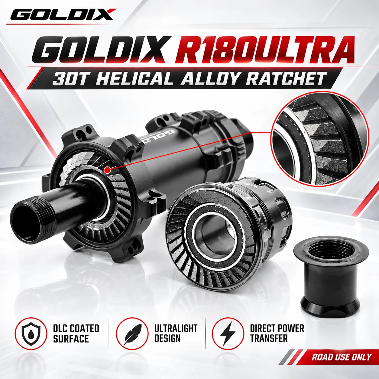 GOLDIX R180ULTRA Ultralight Road Bike Hub 210g 24H 30T Ratchet TPI Bearings Center Lock Disc Brake HG XDR Freehub Thru Axle Hubs