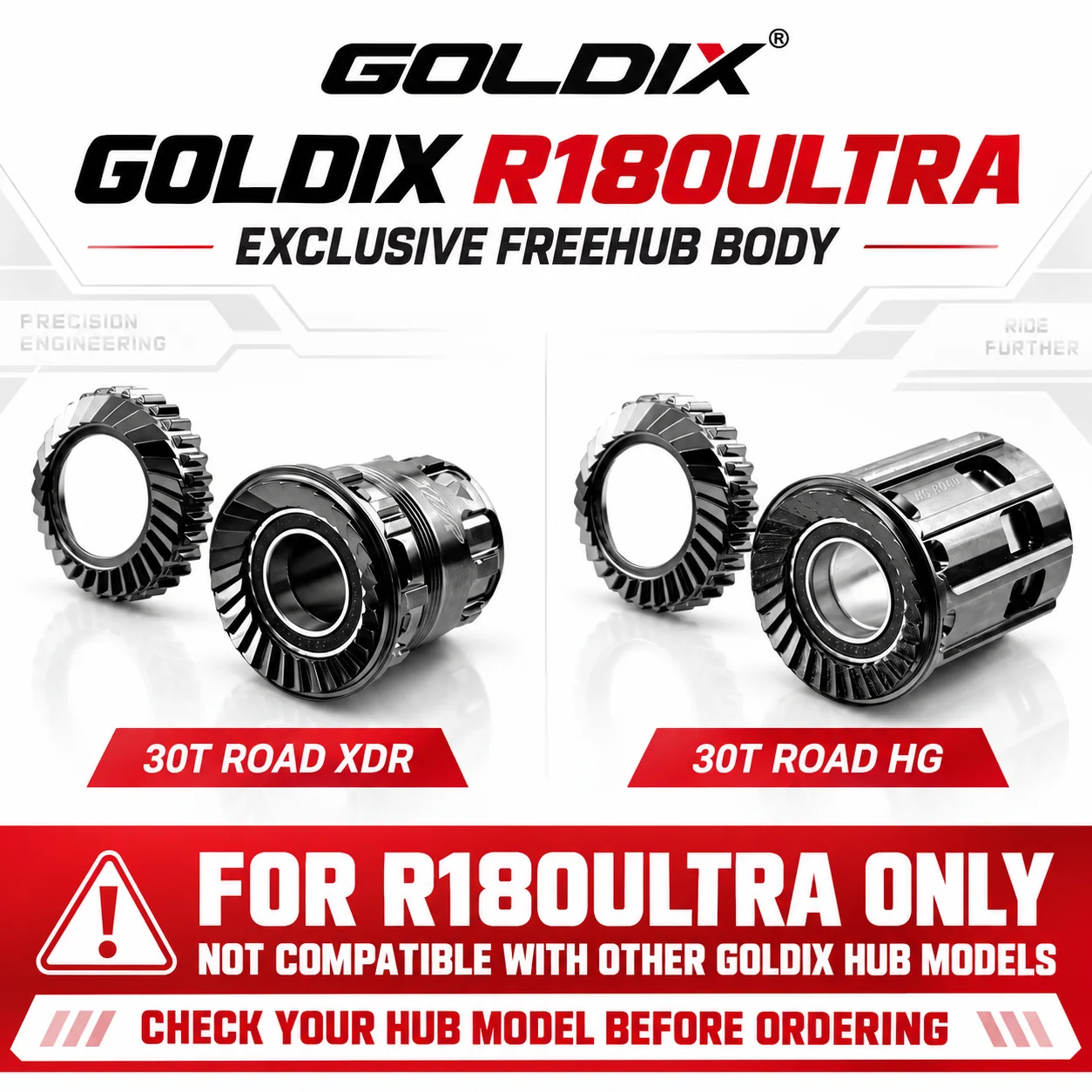 GOLDIX R180ULTRA Ultralight Road Bike Hub 210g 24H 30T Ratchet TPI Bearings Center Lock Disc Brake HG XDR Freehub Thru Axle Hubs