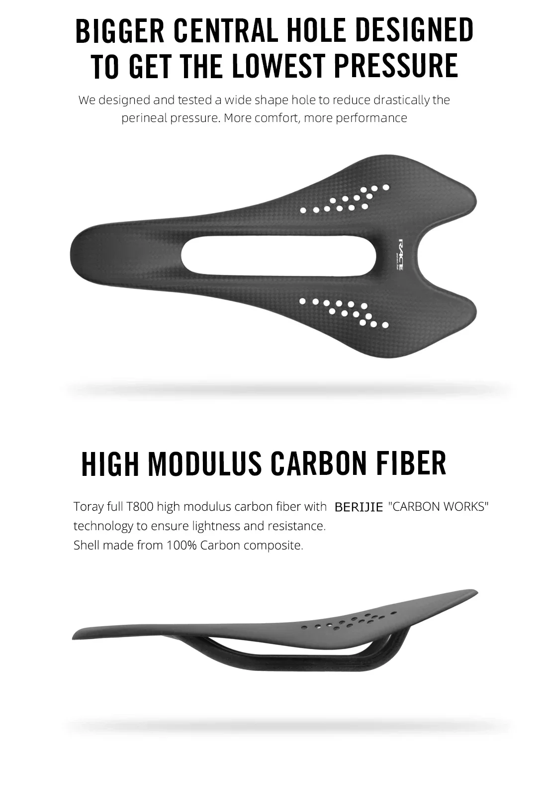 Ullicyc Ultralight Carbon Saddle, 3K Weave, Oval 7*9mm Rail, 242*122mm, Raw Finish Road Bike Seat, Sillin De Carbono