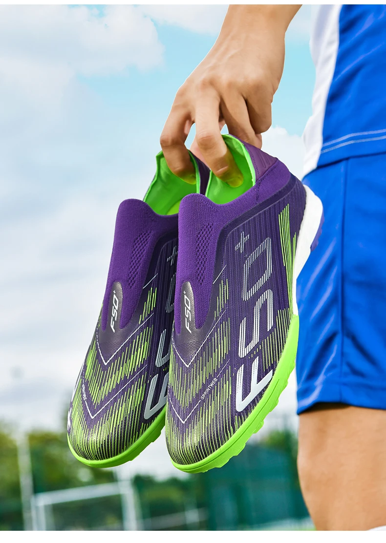 T36 Laceless Mens Soccer Shoes Boys F50 TF/FG Training Football Sneakers for Youth Turf Soccer Cleats Chuteira Campo 35-45