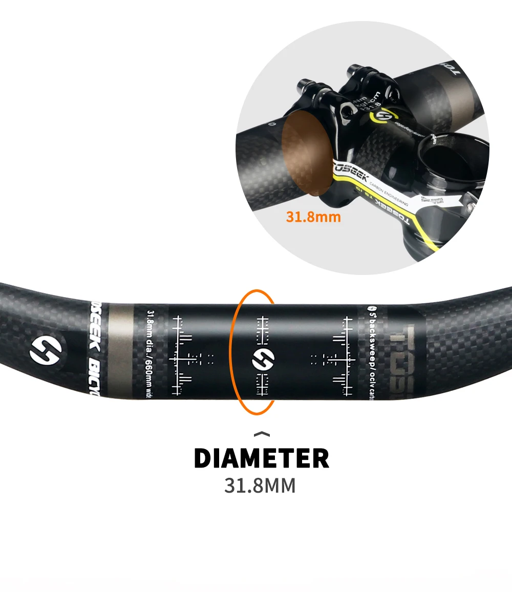 TOSEEK Bicycle Handlebar MTB Bike Handle Bar Carbon Fibre Handlebars 31.8mm Width 580/600/620/640/660/700/720/740/760mm