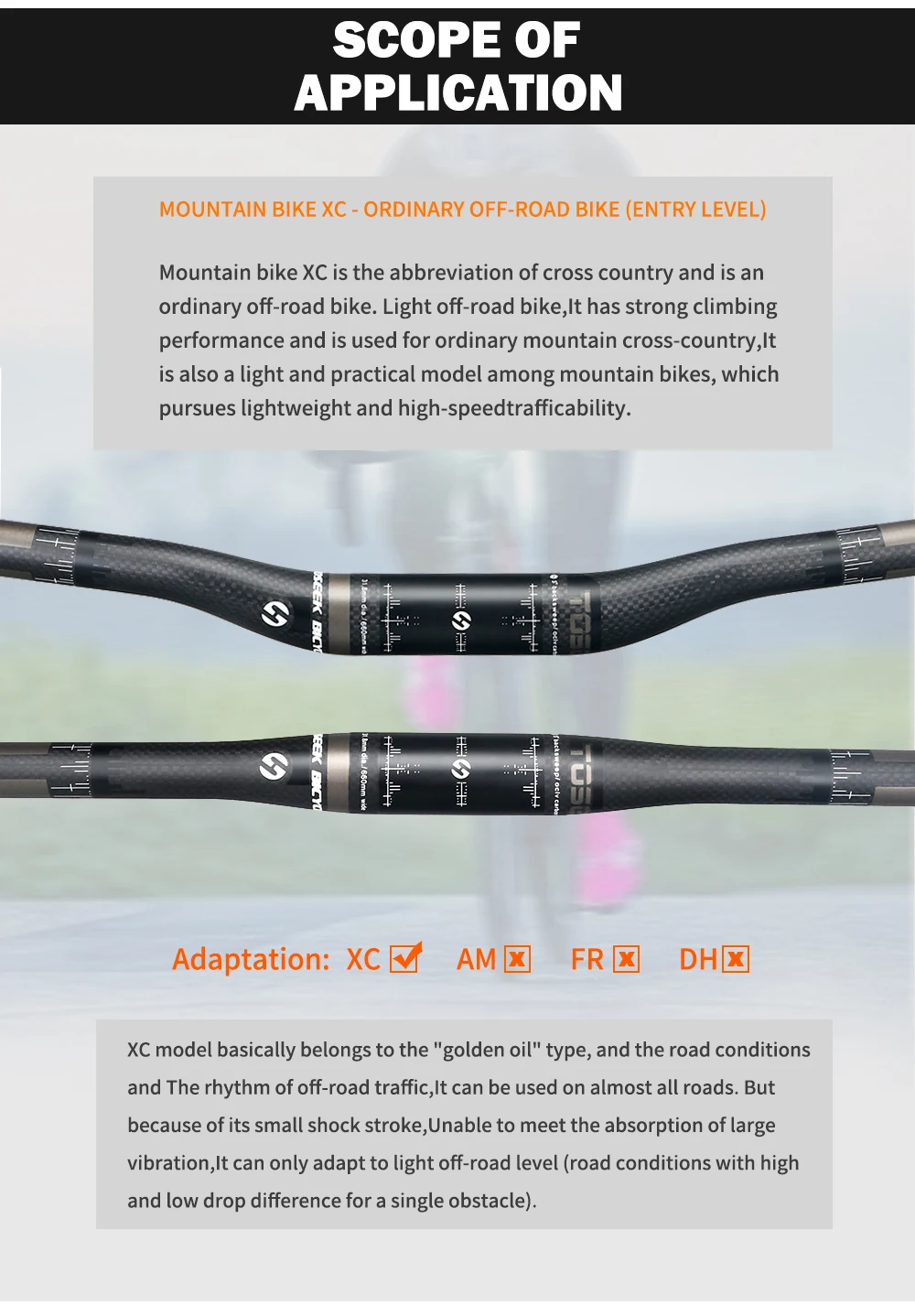 TOSEEK Bicycle Handlebar MTB Bike Handle Bar Carbon Fibre Handlebars 31.8mm Width 580/600/620/640/660/700/720/740/760mm