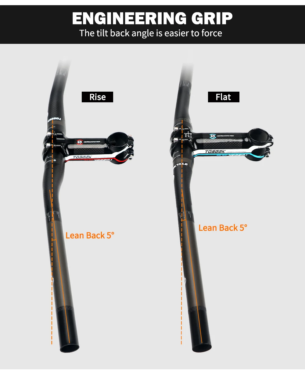 TOSEEK Bicycle Handlebar MTB Bike Handle Bar Carbon Fibre Handlebars 31.8mm Width 580/600/620/640/660/700/720/740/760mm