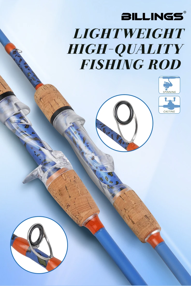 BILLINGS Fishing Rod 1.68m 1.8m 2.1m Carbon Spinning Baitcasting Lure Fishing Rod 2 Section Pole Rod Ceramic Guide 2-18g