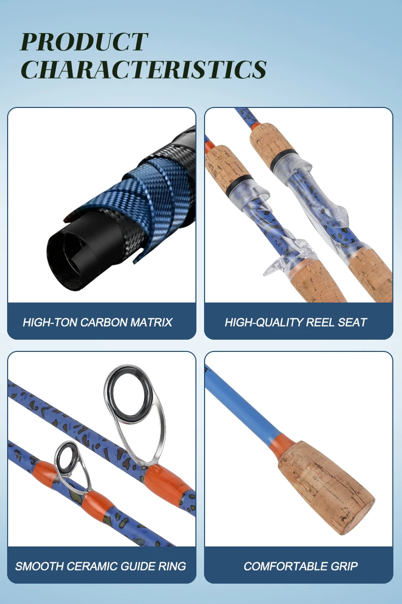 BILLINGS Fishing Rod 1.68m 1.8m 2.1m Carbon Spinning Baitcasting Lure Fishing Rod 2 Section Pole Rod Ceramic Guide 2-18g