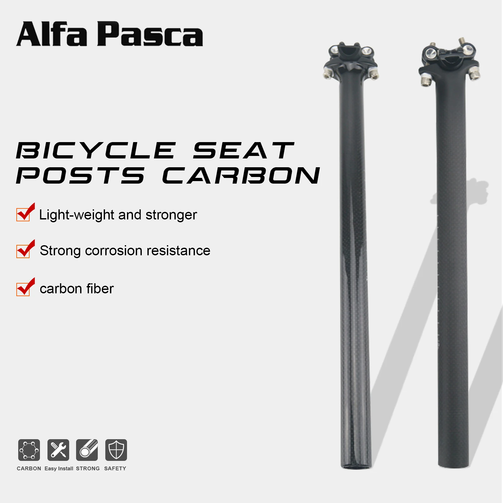 Alfa Pasca Carbon Fiber Seat Post 27.2/30.8/31.6mm Zero Offset Mountain/Road Bike Seat Parts No Logo 3K Matte/Glossy Accessorie