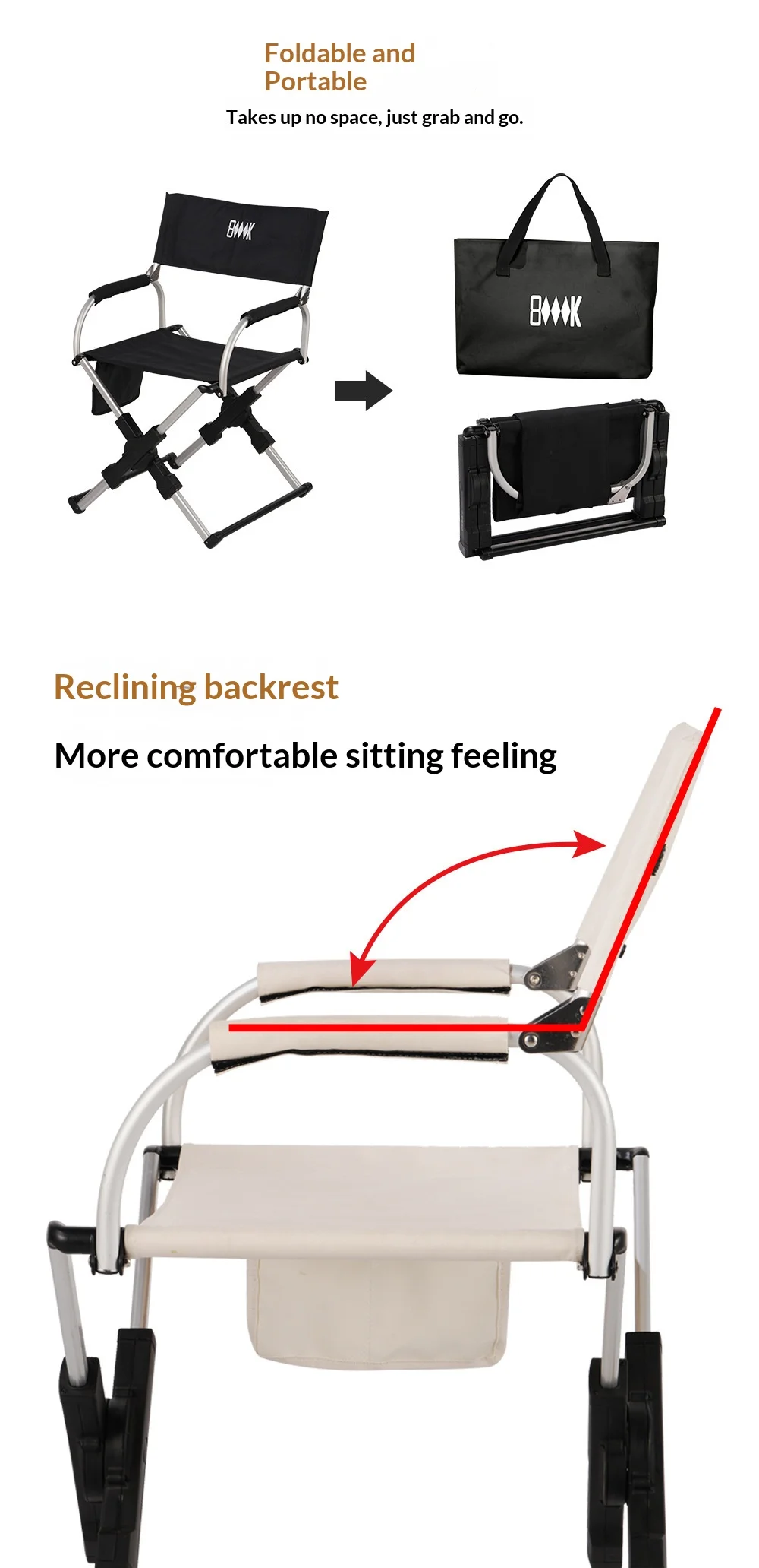 Outdoor Foldable Director Chair Aluminum Alloy Lightweight Camping Chair Portable Beach Fishing Hiking Picnic Seat Travel Furnit