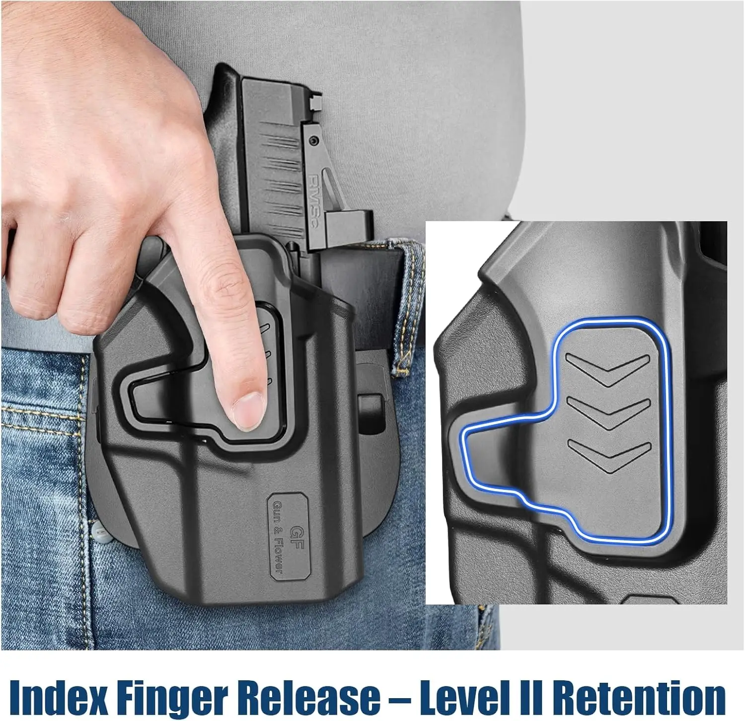 Only For Springfield Hellcat Pro,OWB Holster,Index Finger Lock,Level 2 Retention Outside Waistband Holster,Right hand