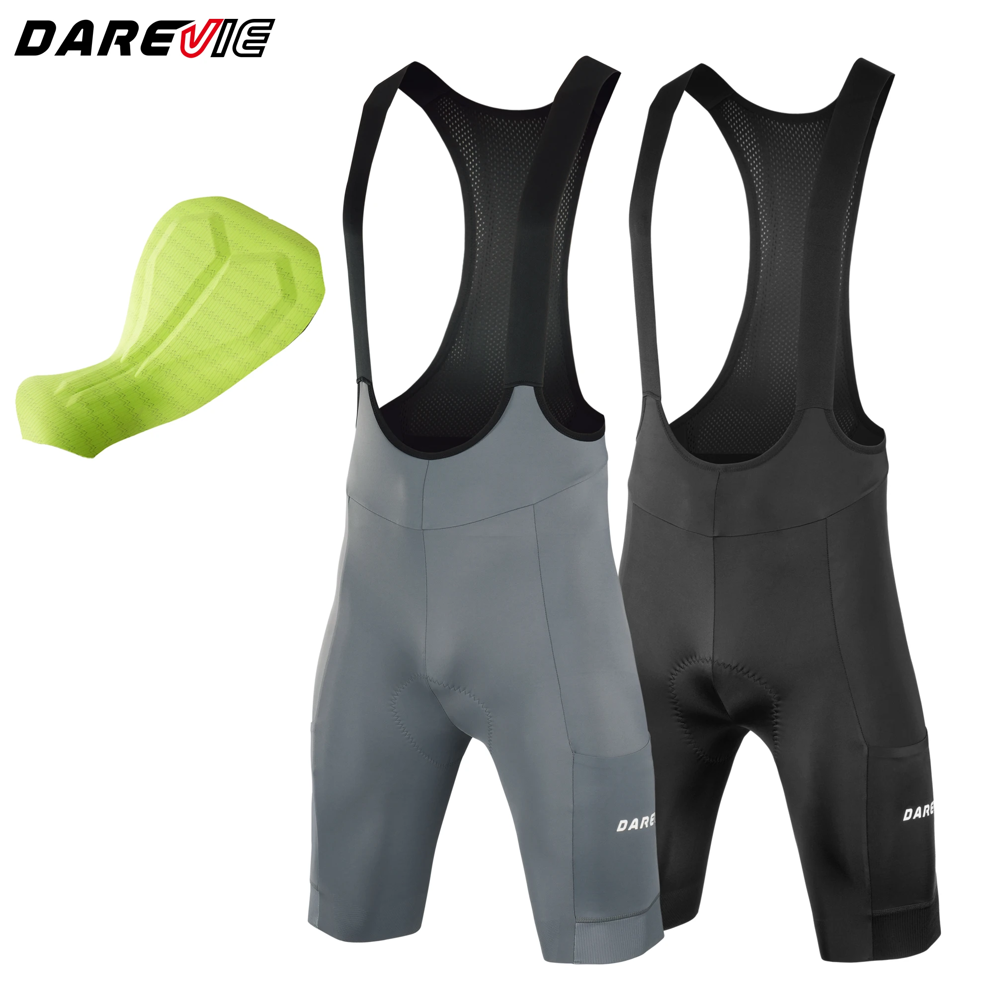 DAREVIE Men Cycling Shorts 3 Pockets Anti Slip 4-Way Stretch Sponge Pad Men's Shorts Quick Dry Soft Gravel Women's Shorts