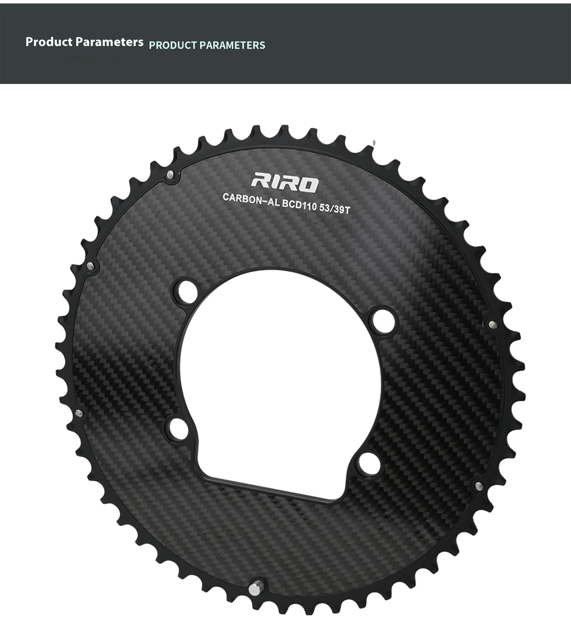 RIRO Carbon Fiber Chainrings 10-12S Super Light Road Bike Chainwheel 50-34/52-36/53-39/54-40T for Shimano 4-Bolts 110BCD Crank