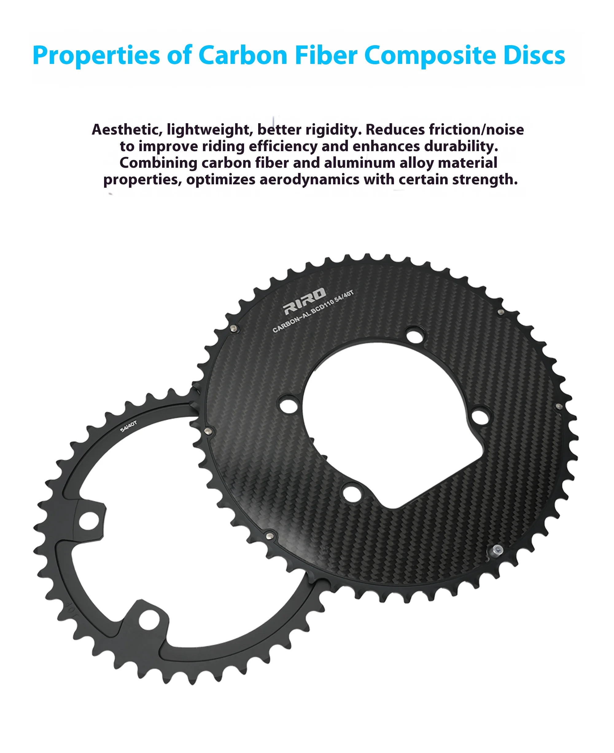 RIRO Carbon Fiber Chainrings 10-12S Super Light Road Bike Chainwheel 50-34/52-36/53-39/54-40T for Shimano 4-Bolts 110BCD Crank
