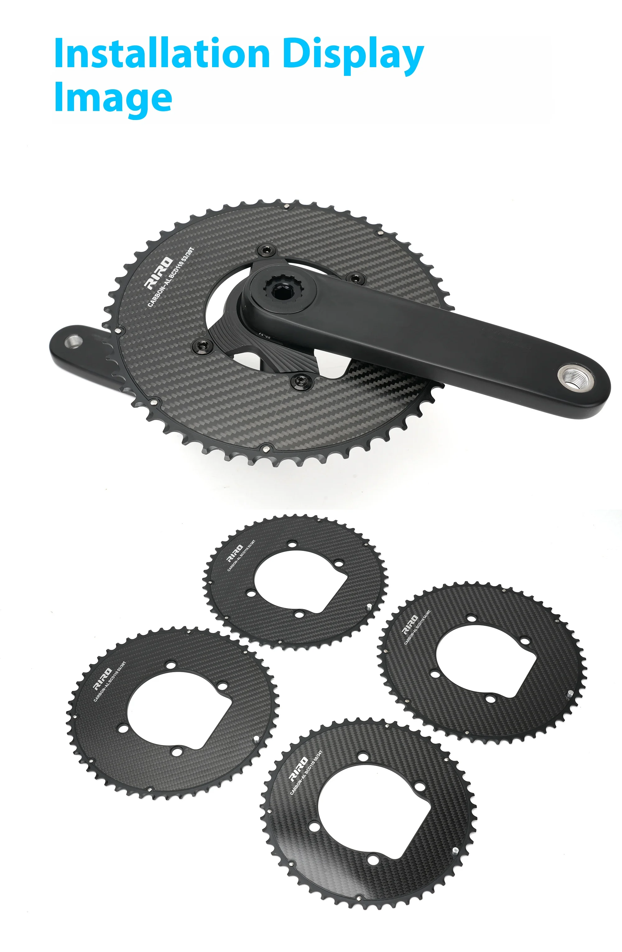RIRO Carbon Fiber Chainrings 10-12S Super Light Road Bike Chainwheel 50-34/52-36/53-39/54-40T for Shimano 4-Bolts 110BCD Crank