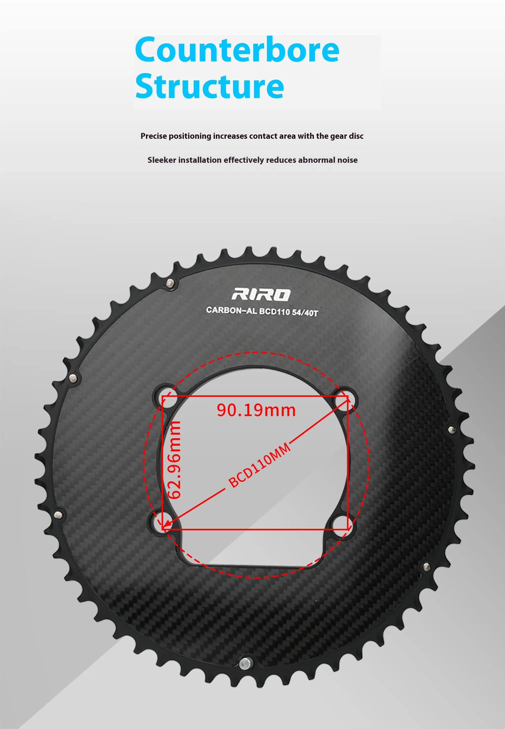RIRO Carbon Fiber Chainrings 10-12S Super Light Road Bike Chainwheel 50-34/52-36/53-39/54-40T for Shimano 4-Bolts 110BCD Crank