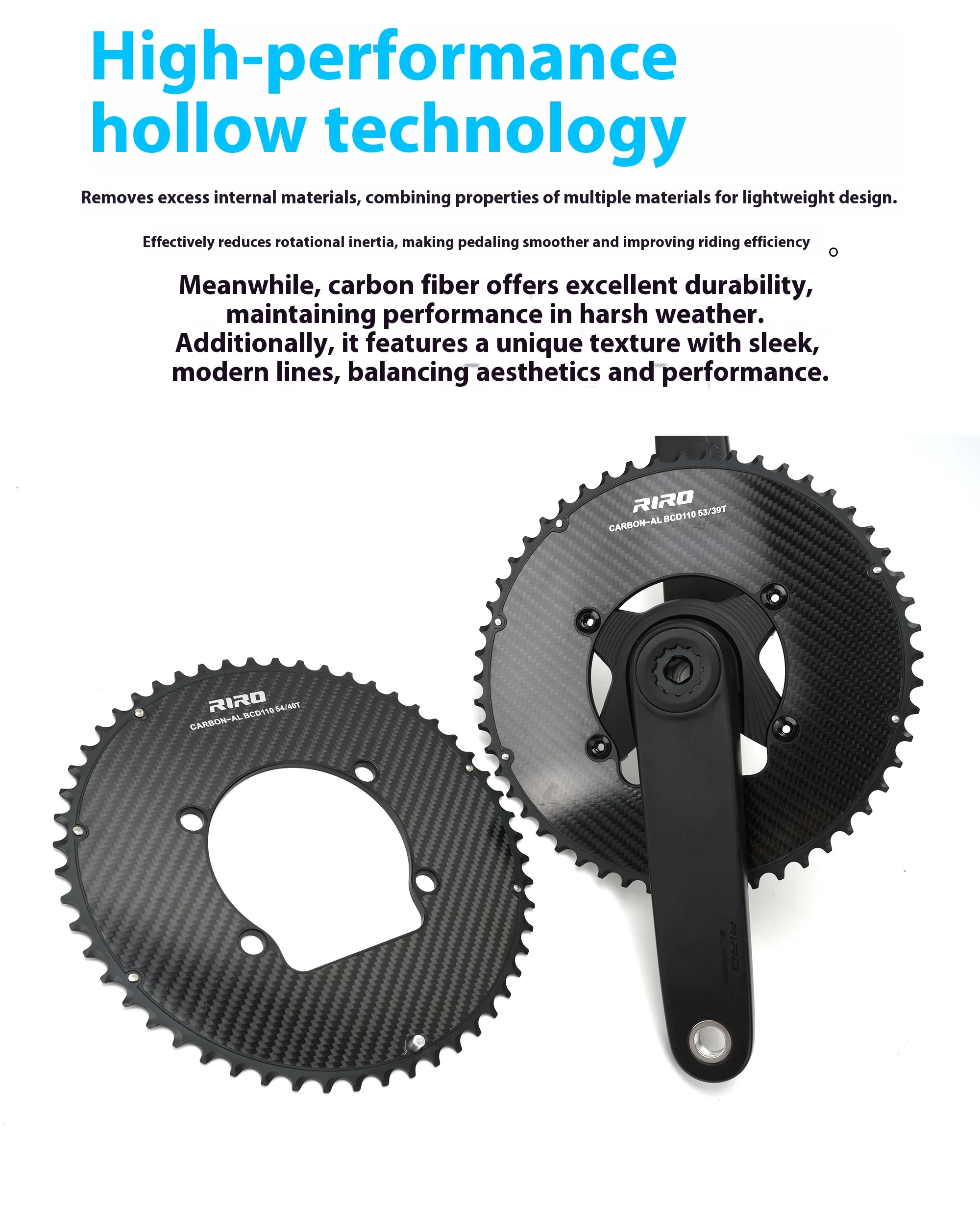 RIRO Carbon Fiber Chainrings 10-12S Super Light Road Bike Chainwheel 50-34/52-36/53-39/54-40T for Shimano 4-Bolts 110BCD Crank