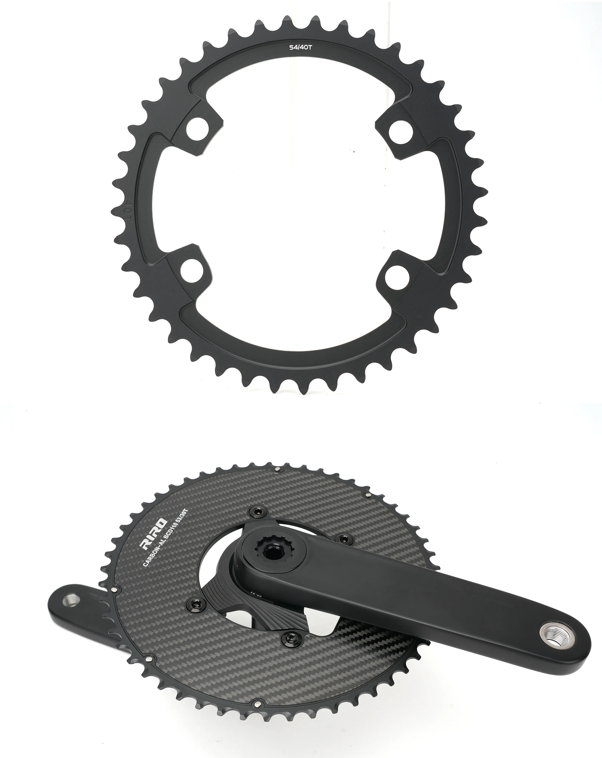 RIRO Carbon Fiber Chainrings 10-12S Super Light Road Bike Chainwheel 50-34/52-36/53-39/54-40T for Shimano 4-Bolts 110BCD Crank