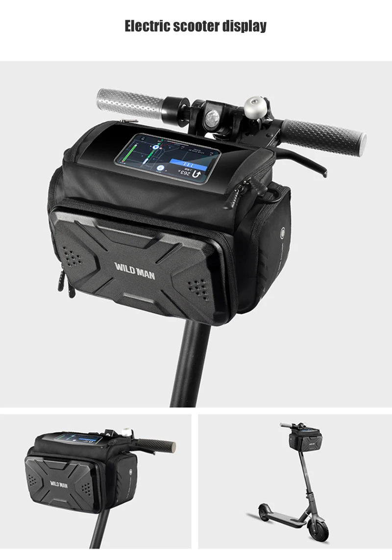 WILD MAN BBG071 Bike Handlebar Phone Bag EVA Hard Shell Touch Screen Rainproof Quick Release Front Storage Pouch Shoulder Strap