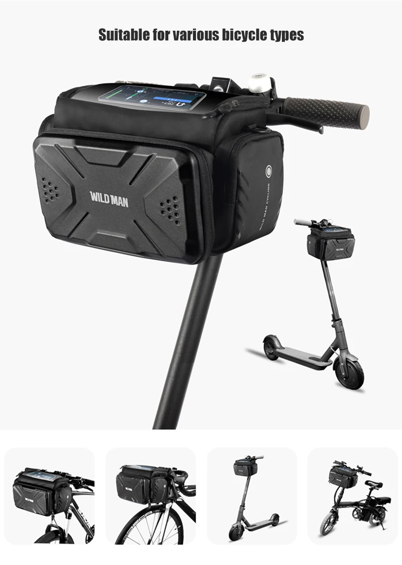 WILD MAN BBG071 Bike Handlebar Phone Bag EVA Hard Shell Touch Screen Rainproof Quick Release Front Storage Pouch Shoulder Strap