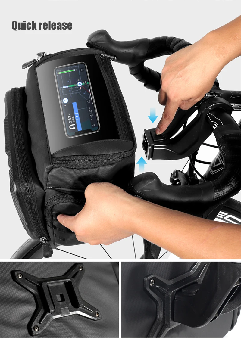 WILD MAN BBG071 Bike Handlebar Phone Bag EVA Hard Shell Touch Screen Rainproof Quick Release Front Storage Pouch Shoulder Strap