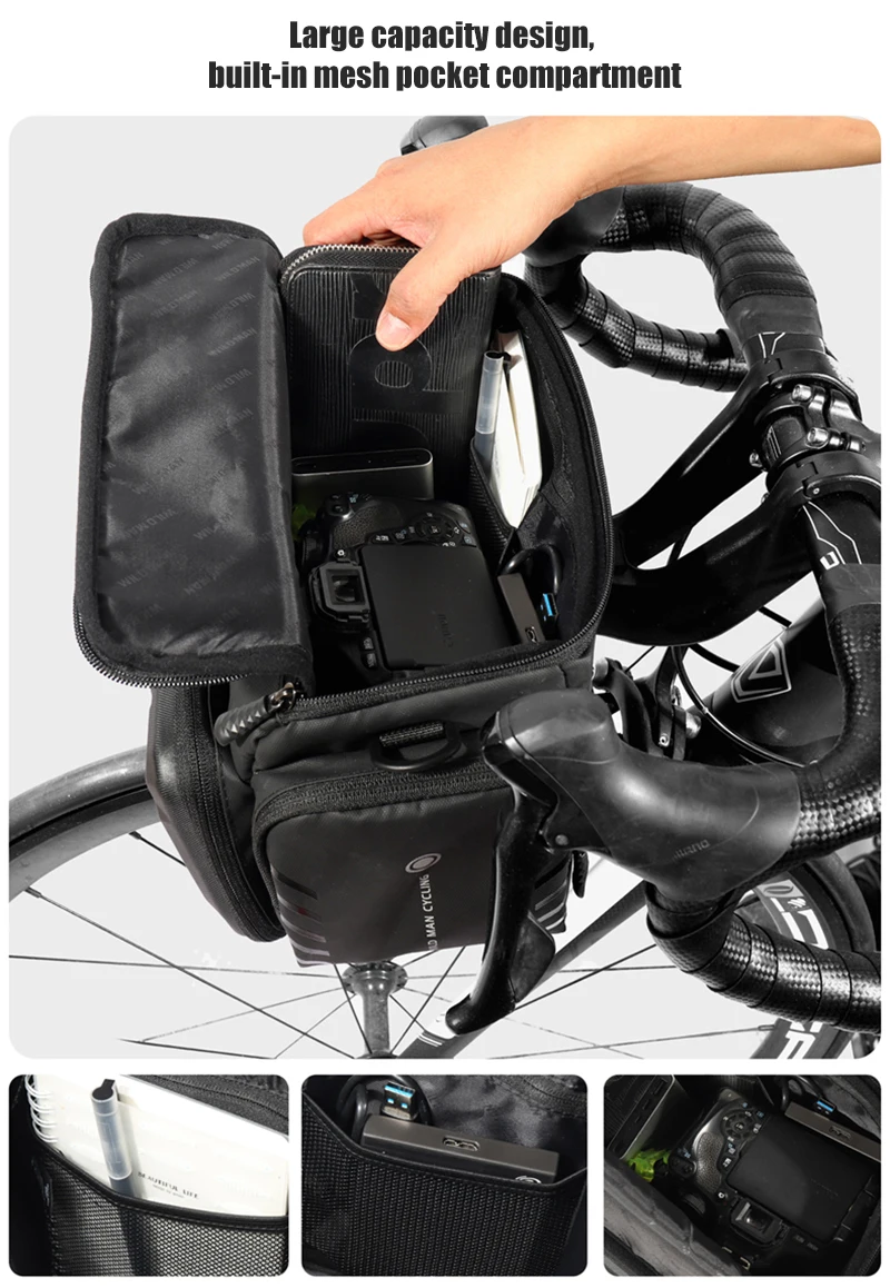 WILD MAN BBG071 Bike Handlebar Phone Bag EVA Hard Shell Touch Screen Rainproof Quick Release Front Storage Pouch Shoulder Strap